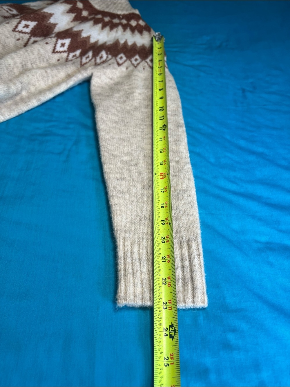 Aspen Fair Isle Turtleneck Sweater Nordic Wool Blend Oatmeal Brown Small - Picture 8 of 16
